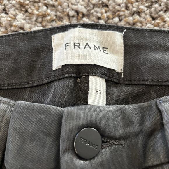 Frame Jeans 27 Gray Le Crop Mini Boot Coated Denim Noir Croc - Picture 5 of 13